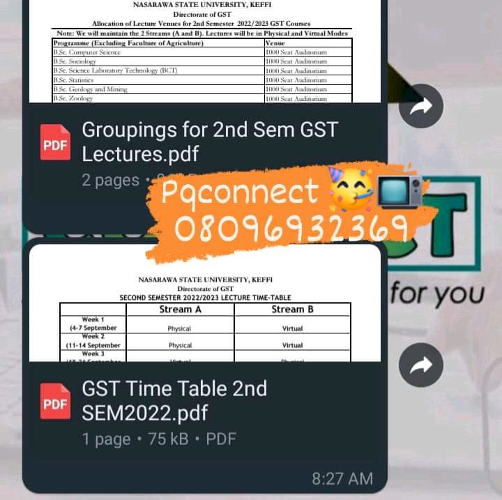 BREAKING:NSUK UPDATE ????-NSUK MGT RELEASES GST LECTURES TIMETABLES FOR BOTH STREAM A AND B