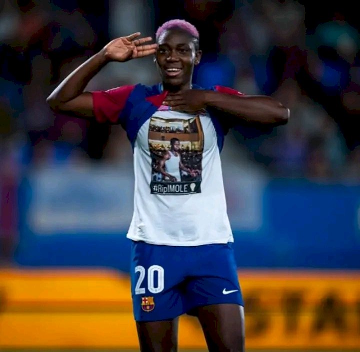 JUST-IN: Nigerian football female star Oshoala Pays Tribute To MohBad After Barcelona's Victory Against Granada 