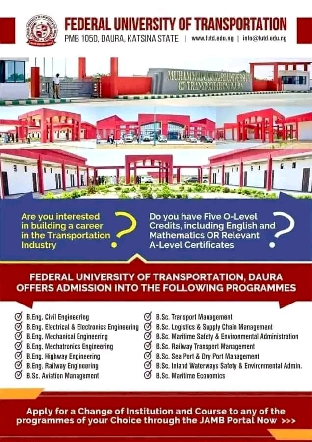JUST-IN: University of Transportation kicks starts,As lists of available courses now available on jamb portal ---VC FUTD